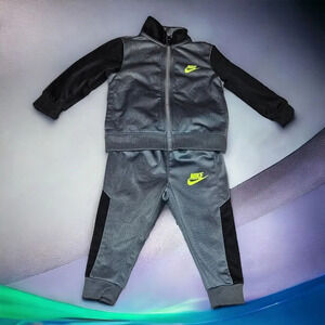 Nike Track Suit Black Gray Neon 12M Full Zip Hoodie and Pants Two Piece Set